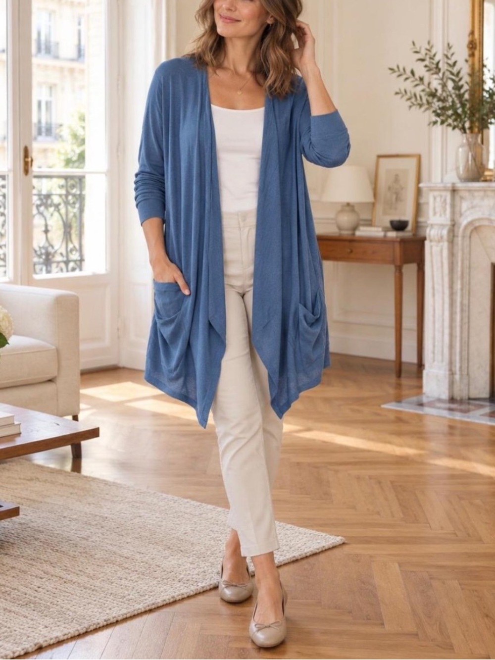 Eileen Fisher Organic Linen Cotton Oversized Long Cardigan L